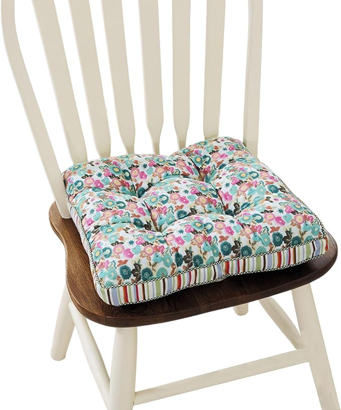 Boho Cotton Quilted Chair Cushion for Dining Chairs Non Slip Soft Comfortable Chair Pads with Ties Patchwork Printed Seat Cushion for Kitchen Chairs Office Chairs (Pattern L,16"x16")