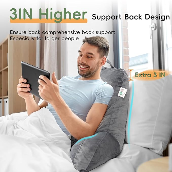 ROKDUK Back Support Pillow for Bed Sitting Up, Shredded Memory Foam Backrest Pillows with Arms Arm Rest Pillow for Reading in Bed Adults