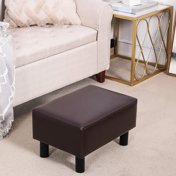 Joveco Small Foot Rest Stool Ottoman, Faux Leather Footrest Footstool for Chair, Under Desk, Office, Living Room, Brown