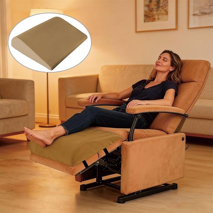 Recliner Foot Rest Cushion, Leg Pillow Extender with Adjustable Straps, for Reclining Chairs, Bed, Sofa - Extra Large Wedge Foam Support Pad Elevates Legs and Feet (Brown)