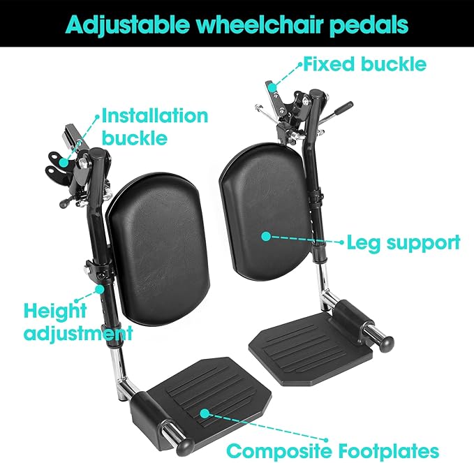 Universal Wheelchair Footrest with Comfort Foam Cushion - Adjustable Lift & Extendable Anti-Slip Foot Plate, Foldable Quick Release for Transport Chairs (Black 1 Pair) LK3JELR T94 Models Compatible