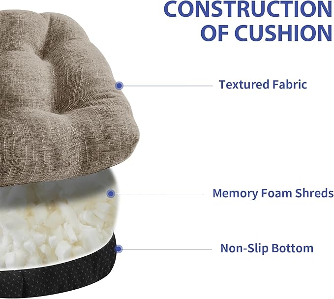 IPYNBAP Chair Cushions for Dining Chairs Set of 4, Kitchen Chair Cushions, Chair Pads with Ties and Non Slip Backing, Tufted Memory Foam Seat Cushion 4 Pack, 18" x 18" x 4", Khaki