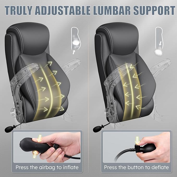 Ergonomic Office Chair, Home Desk Computer Chair, High Back Executive Chair，Padded Leather Ergonomic Computer Desk Chair with Inflatable Lumbar Support & Flip-Up Arms, Swivel Chair,Black 2 Pack