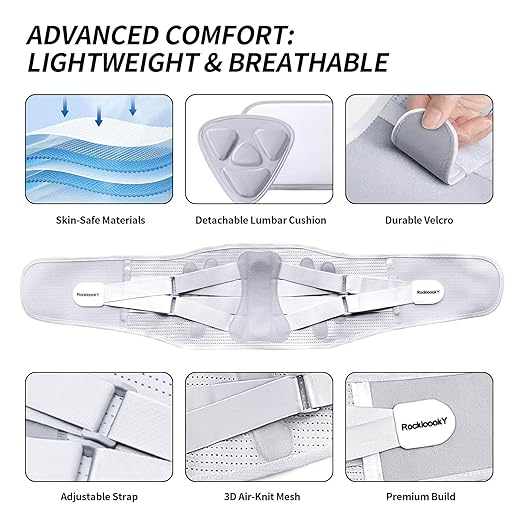 Lower Back Brace for Women Men, Adjustable Lumbar Support with 3D Pad, Breathable Ergonomic Support Belt with Metal Stays for Work, Lifting, Drive, Grey,Size XXL,Waist 52"-62"