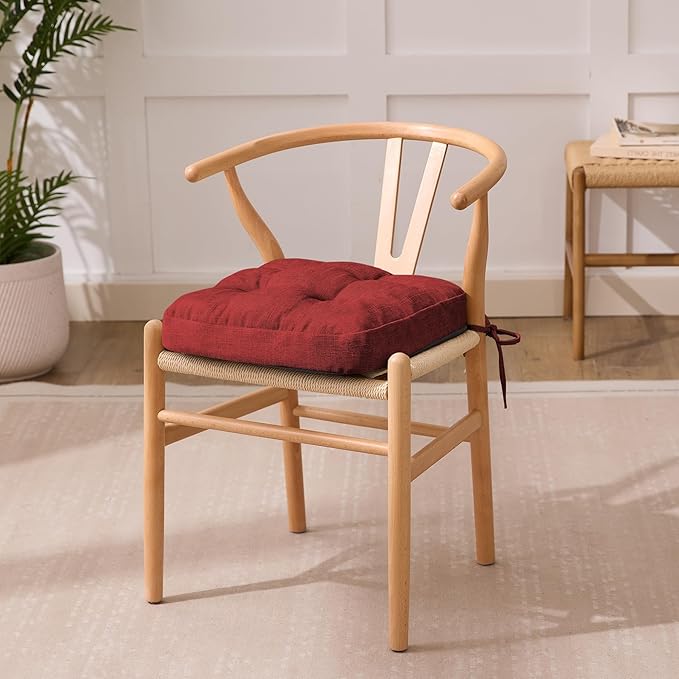 IASEAHK Chair Cushions for Dining Chairs, Dining Chair Cushions, Tufted Indoor Chair Pads with Ties & Non Slip Backing, Seat Cushions for Kitchen Chairs 16.5” x 16.5” x 3.5”, Set of 4, Red
