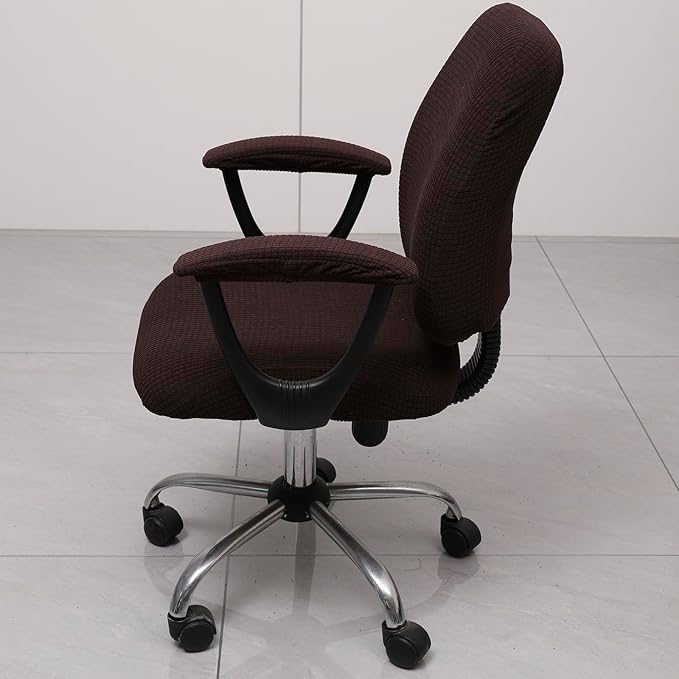 Melaluxe Office Chair Cover with Armrest Covers， Universal Stretch Desk Chair Cover, Computer Chair Slipcovers - Dark Coffee