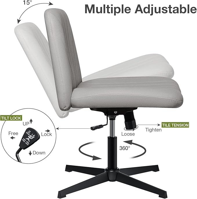 HOFFREE Criss Cross Chair Cross Legged Office Chair Home Office Chair Ergonomic Armless Chair for Desk Grey