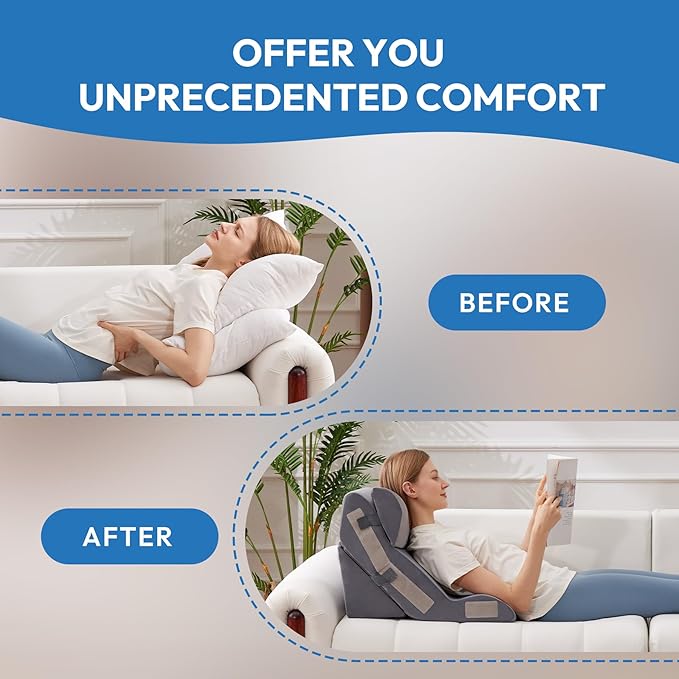 Ahpmeoa 4PCS Wedge Pillow Set for After Surgery, Back Pillow for Bed Sitting up, 10-in-1 Foam Wedge Pillow for Acid Reflux & Back Pain Relief, Post Surgery Pillow for GERD & Snoring, Plush Grey