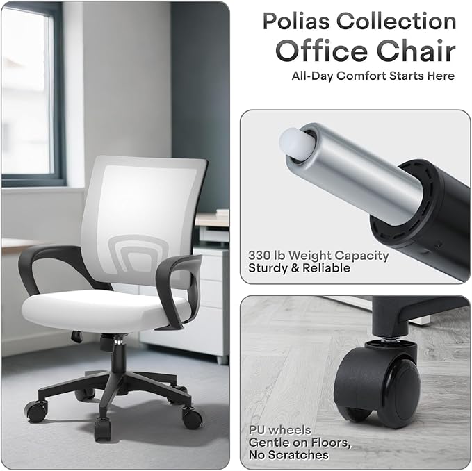 Ergonomic Office Chair 2P - 330Lbs, Breathable Mesh Computer Desk Chair with Lumbar Support & Armrest, Rolling Swivel Adjustable Tilt Lock for Home Office/Gaming, Bedroom Study