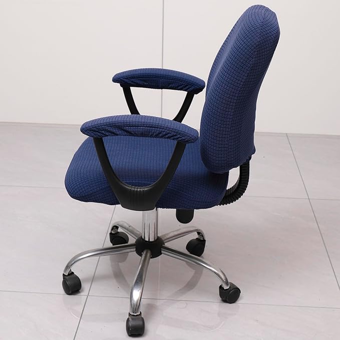 Melaluxe Office Chair Cover with Armrest Covers， Universal Stretch Desk Chair Cover, Computer Chair Slipcovers - Navy