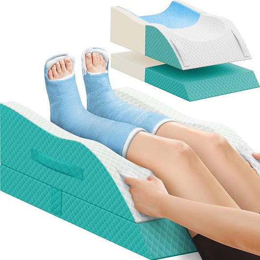 TranquilRelax Elevation Pillows for Leg After Surgery, Memory Foam Adjustable Wedge Pillow for Injury or Rest, Ankle Pillow for Sleeping Blood Circulation Green/Double Leg