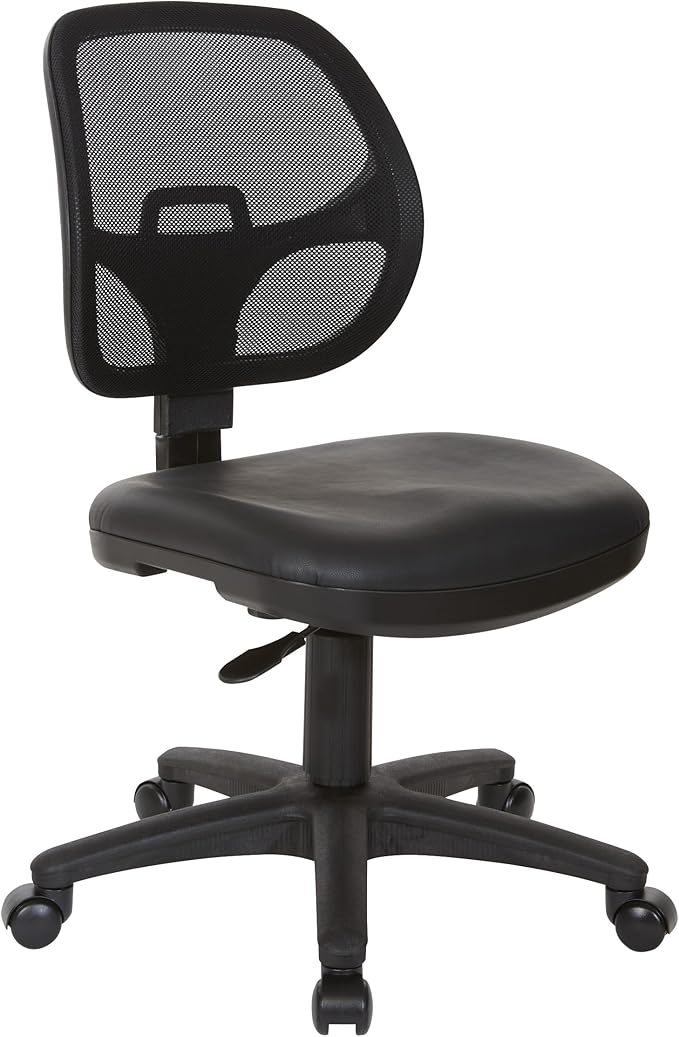 Office Star EM Series Mesh Screen Back Office Task Chair with Built-in Lumbar Support and Adjustable Back, Black Vinyl