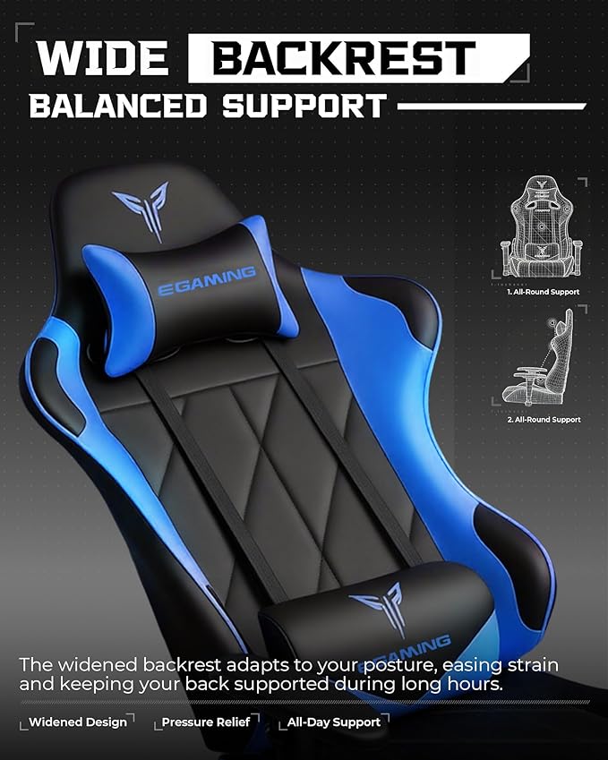 GTPLAYER Gaming Chair, Big and Tall Video Game Chair with High Back PU Leather, Home Office Ergonomic Computer Chair with Footrest, Adjustable Height, 360° Swivel Wheels for Adults and Teens