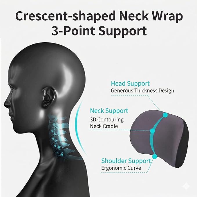 Truck Seat Cushion and Headrest 2 in 1 Set for Truck Drivers Coccyx Sciatica Pain Relief with Adjustable Strap Washable Non Slip Memory Foam Ergonomic Cushion for Back Support Long Driving Semi Truck