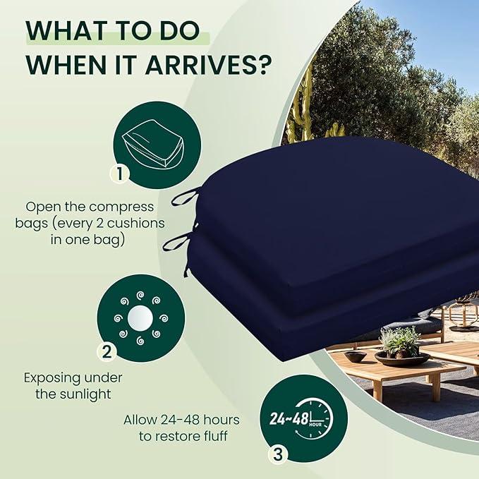HARBOREST Outdoor Chair Cushions Set of 2, Water Resistant Patio Chair Cushions with Ties, Outdoor Seat Cushions for Patio Furniture, 17"x16"x2", Navy