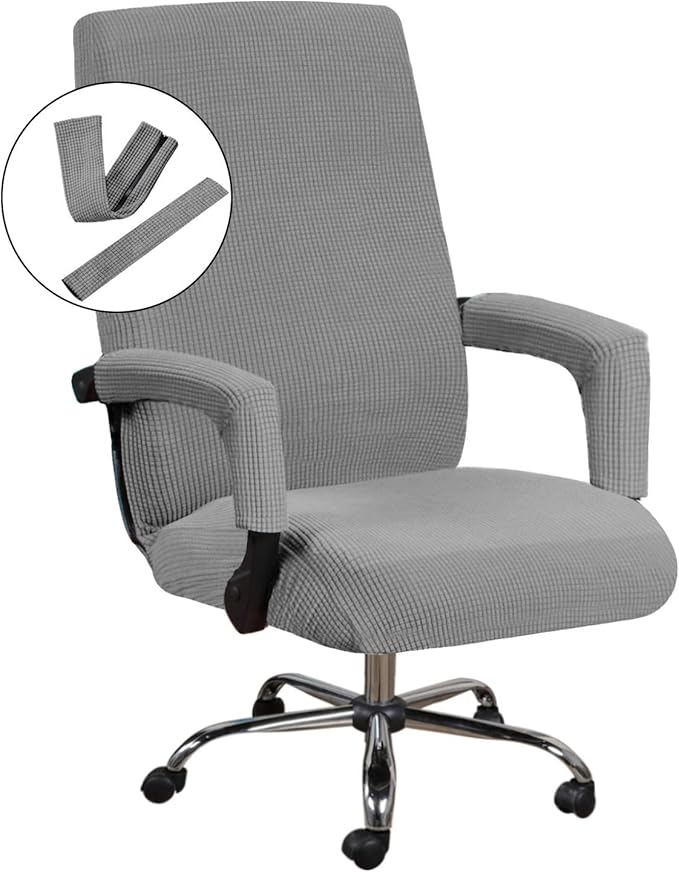 H.VERSAILTEX Stretch Office Chair Covers Jacquard Computer Desk Gaming Chair Covers Mid - High Back Universal Executive Boss Chairs Slipcovers Seat Cover Non Slip Thick Jacquard, Dove- Large