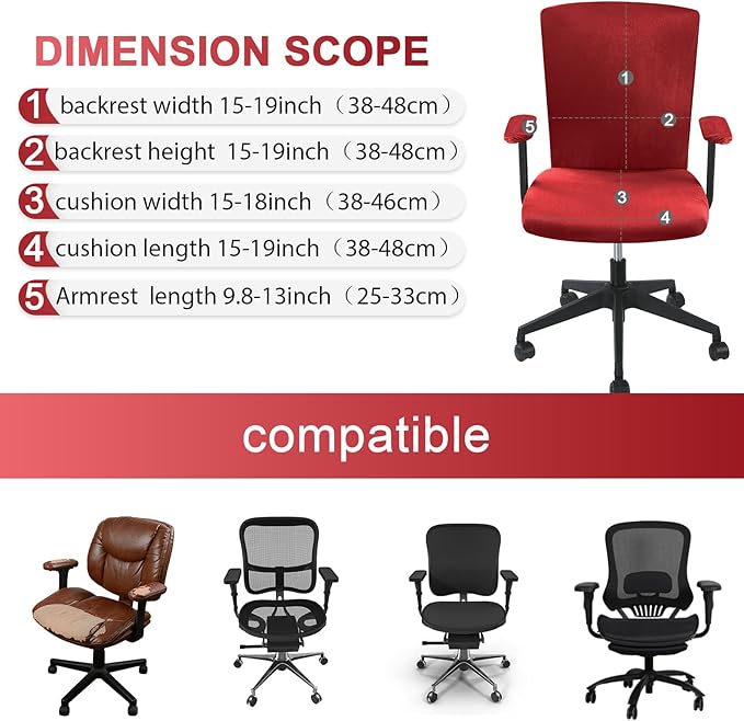 Tallew 4 Pcs Office Chair Covers Set Computer Universal Protective Stretchable Chair Seat Covers Desk Armrest Slipcovers Pads Office Cushion Backrest for Rotating(Claret)