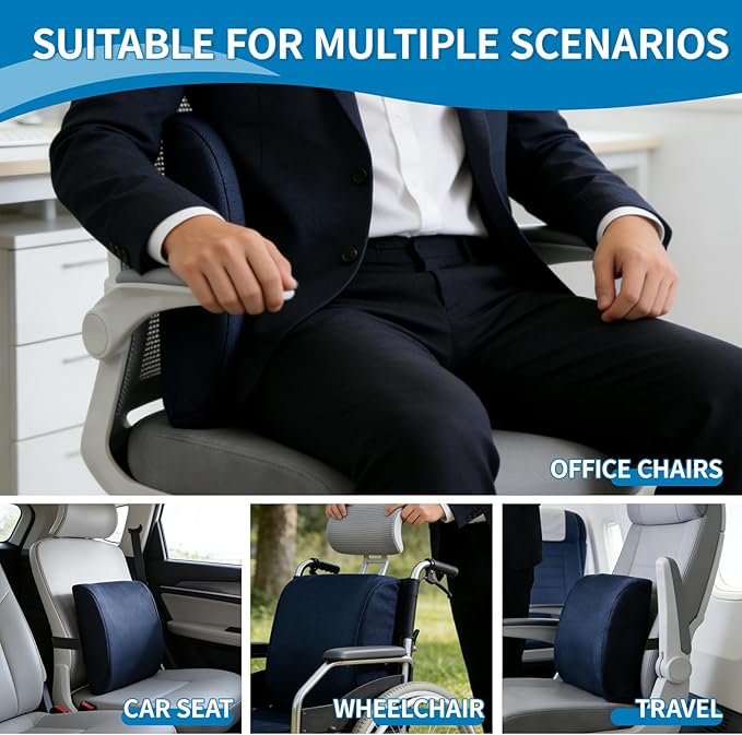 Lumbar Support Pillow for Office Chair, Memory Foam Back Support Pillow for Office Chair, Help Relieve Pain of Back and Lumbar, with Breathable Cover, Ergonomic and Comfortable for Long Hours Sitting