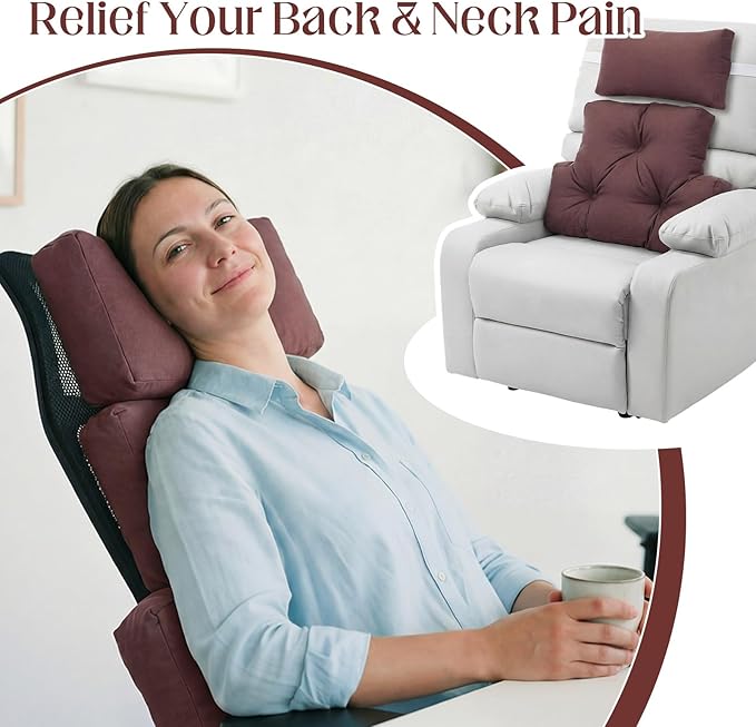 Novabright 2 Pcs Recliner Headrest Back Pillows for Back Support Pillow for Couch with Adjustable Recliners Pillow for Headrest for Chairs Sofa Couch and Bed(Brown)