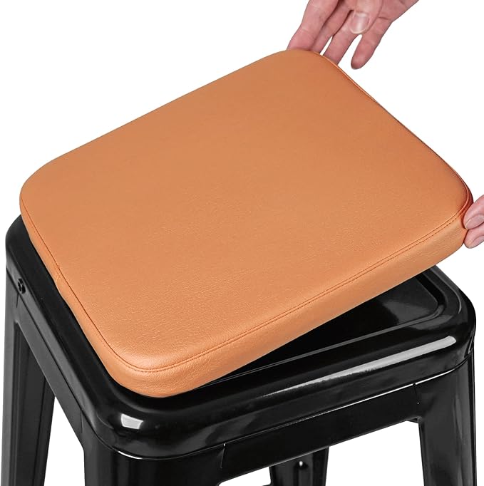 SINOSSO Modern Faux Leather Bar Stool Cushion 1 Piece, Leathaire Magnetic Small Chair Pad for Cafe Bistro Stackable Metal Stool (Square, Orange, 1)