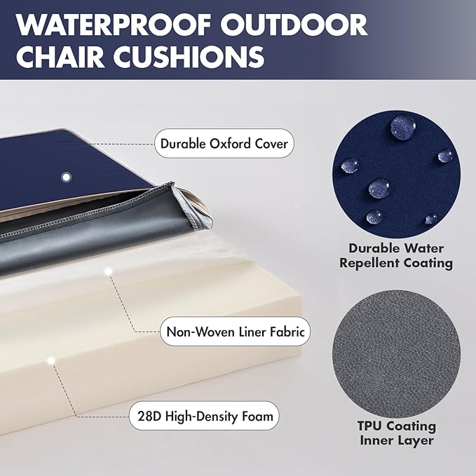 MIULEE Navy Blue 48 x 18 x 3 Outdoor Bench Cushion Waterproof Patio Chair Cushion with Adjustable Straps Set of 1 for Swing Patio Furniture 3-Year Color Fastness Garden Sofa Couch