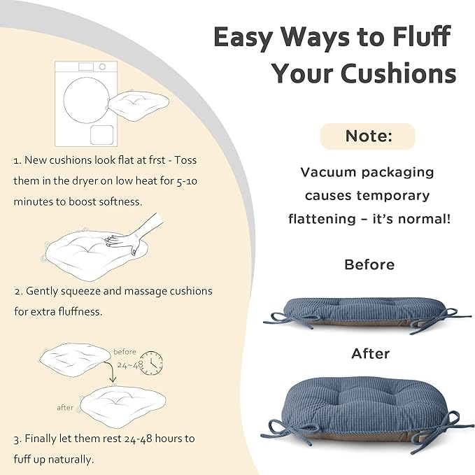 ELFJOY Dining Chair Cushions Set of 2 Thick Non Slip Kitchen Chair Pads with Ties Comfortable Indoor Kitchen Seat Cushions (18" x 18" x 3" Light Blue)