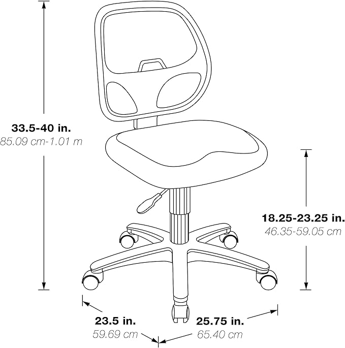 Office Star EM Series Mesh Screen Back Office Task Chair with Built-in Lumbar Support and Adjustable Back, Black Vinyl