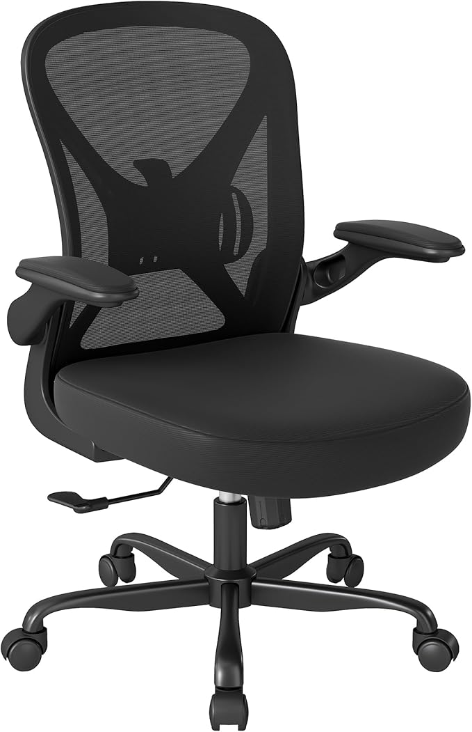 Ergonomic Office Chair Set of 2, Mesh Fabric Home Office Chairs with Adjustable Lumbar Support, 360° Swivel, and Flip-Up Armrests, Black