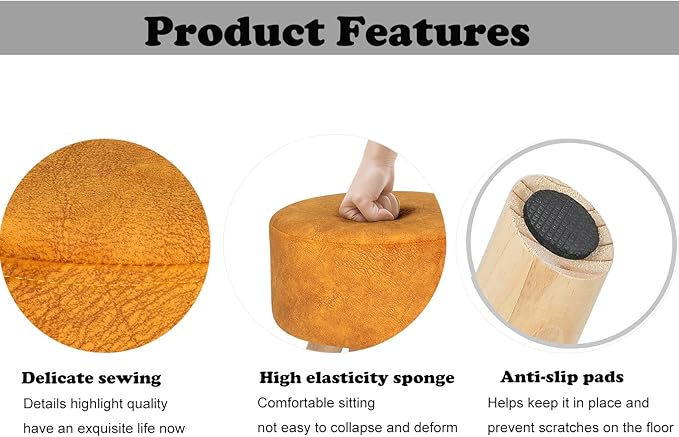 Homebeez Round Ottoman Stool Foot Rest Small Fabric Footstool with Non-Skid Legs (Dark Orange)