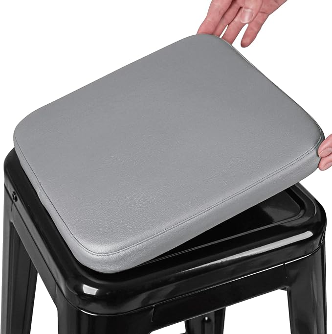 SINOSSO Modern Faux Leather Bar Stool Cushion 1 Piece, Leathaire Magnetic Small Chair Pad for Cafe Bistro Stackable Metal Stool (Square, Dark Gray, 1)