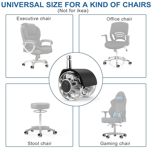Office Chair Wheels Replacement-2 Inch Heavy Duty Caster Wheels,Quick & Quiet Rolling Chair Casters (Set of 5),Desk Chair Wheels Universal Fit,Safe for All Floor or Carpet