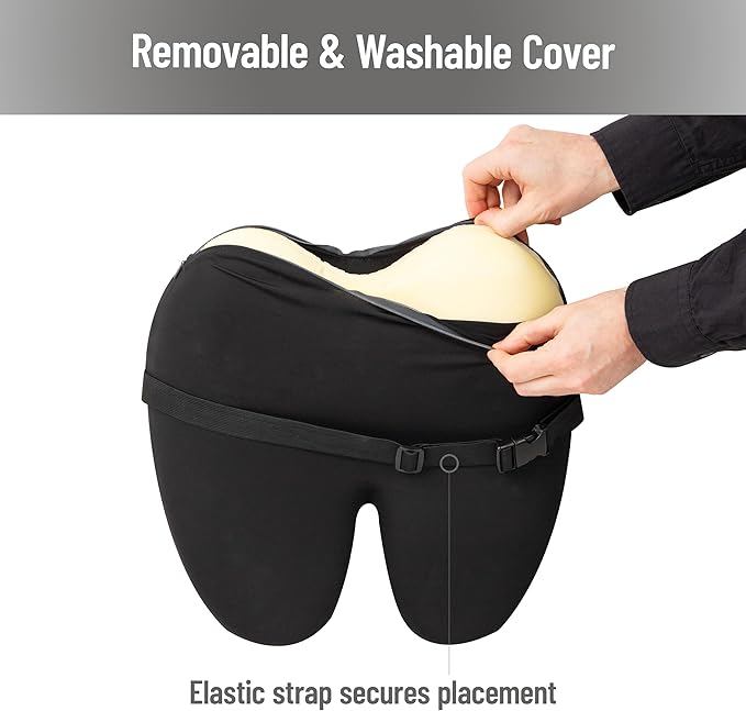 Mind Reader Lumbar Support Pillow with Air-Cloud Technology, Office Chair Back Cushion, Memory Foam, Black