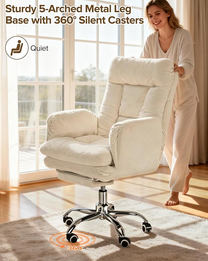 Multifunctional Big and Tall Office Chair with Footrest, 180° Reclining Comfy Computer Gaming Chair with Flip-Up Armrests for Pets & Cross-Leg Sitting, Ergonomic Desk Chair for Work, Gaming & Nap
