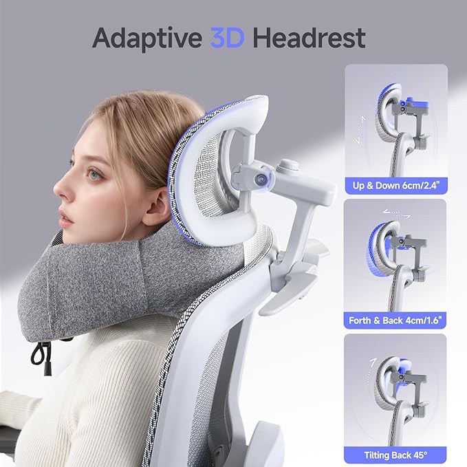 Office Chair with Footrest, Ergonomic Chair with Neck Pillow & Rubber Wheels, Computer Chair with Adjustable Backrest & 3D Armrests Headrest, Gaming Chair Adaptive Lumbar Support, Grey