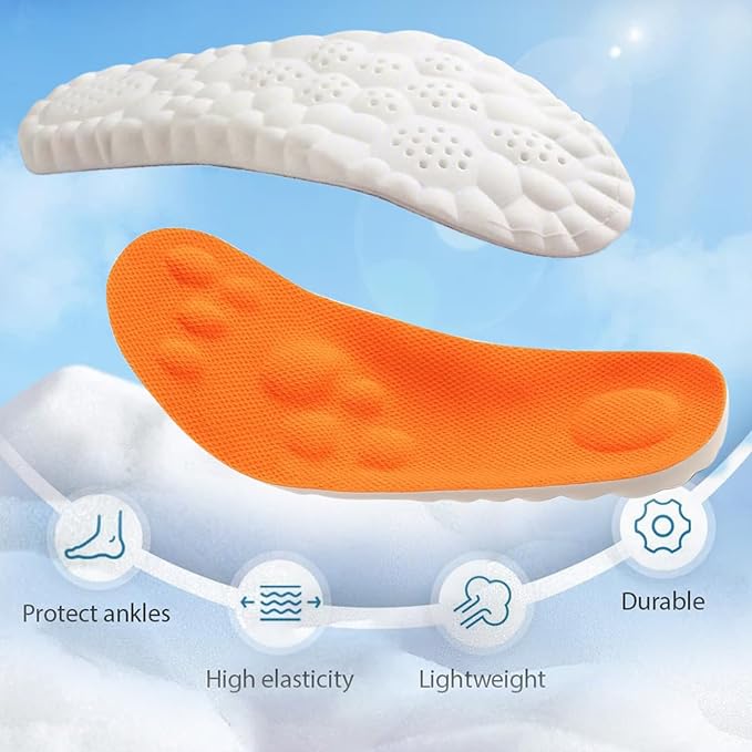 4D Cloud Insoles for Men Women, Breathable Memory Foam Cloud Massage Insoles, Enhanced Arch Support & Cushioned Comfort,Relief Foot Pain,Fits All Shoe Types(1 Pairs-Orange, Men 10-11/Women 12-13)