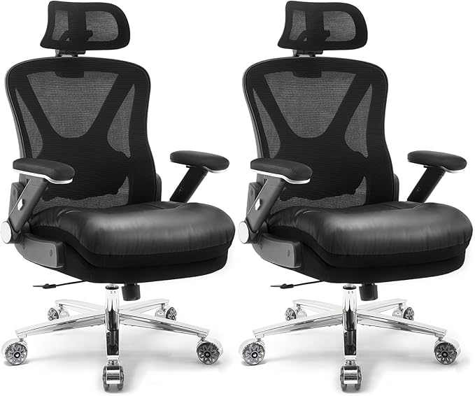 750lbs Ergonomic Office Chair,Upgrade Big and Tall Office Chairs for Heavy People,Mesh High Back Desk Chair with 5D Flip Arms Large Wheels,Adjustable Headrest & Lumbar Support,Wide Chairs