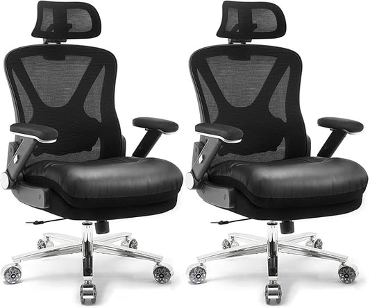 750lbs Ergonomic Office Chair,Upgrade Big and Tall Office Chairs for Heavy People,Mesh High Back Desk Chair with 5D Flip Arms Large Wheels,Adjustable Headrest & Lumbar Support,Wide Chairs