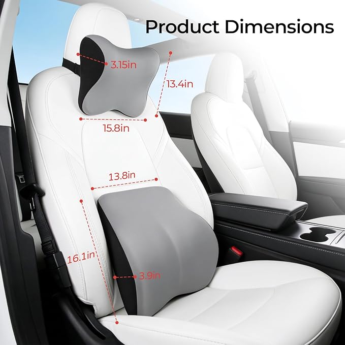 Car Headrest & Lumbar Support Set, Ergonomic Memory Foam Neck Pillow, Comfortable Travel Pillow for Car Truck SUV, Ideal for Long Driving (Gray) (Black)