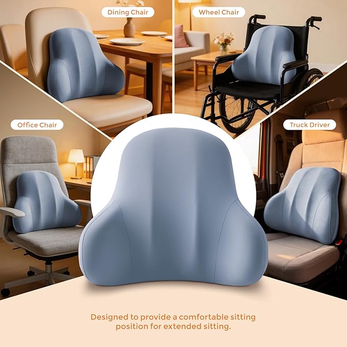 BABUR Lumbar Support Pillow for Car, Ergonomic Memory Foam Support Pillow for Lower Back Pain Relief, Washable Cover, Lumbar Cushion for Driving Seat, Fits Most Cars | Blue
