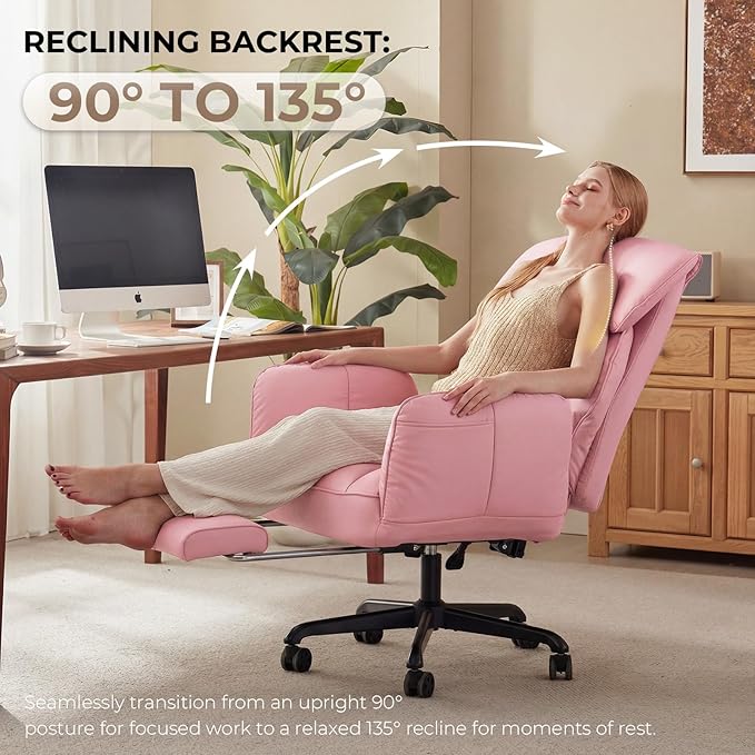 Dowinx Cross Legged Office Chair with Pivoting Armrests,Criss Cross Chair with Pocket Spring Seat & Back,Reclining Computer Gaming Chair with Footrest and Metal Base (Pink)