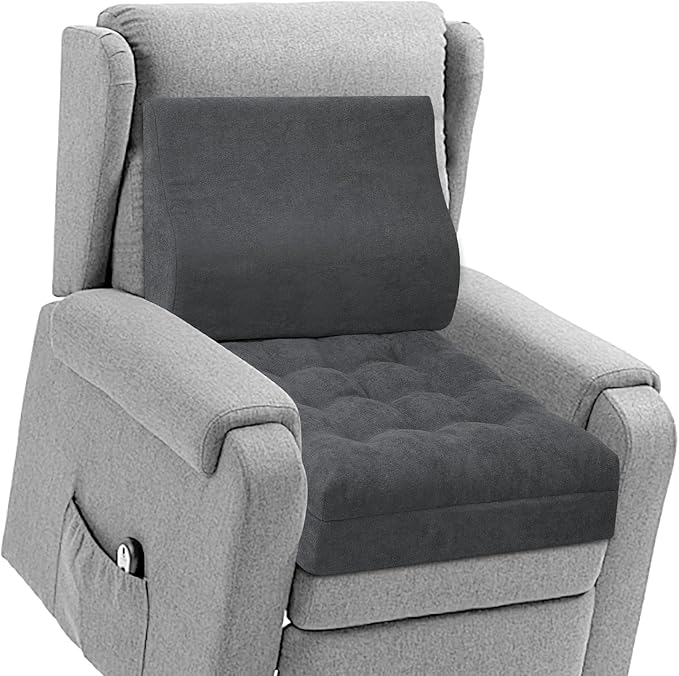 Recliner Cushion for Elderly with Lumbar Support Pillow - 20x20x5 Inch Extra Thick Recliner Seat Cushion for Seniors Relief Back Pain and Tailbone Pain from Long Sitting Non-Slip Bottom
