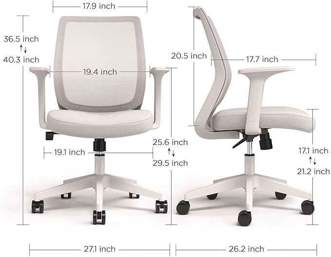 Alera Wessex Ergonomic Mesh Back Office Task Chair, Swivel Computer Desk Chair, Adjustable Seat Height, Supports Up to 275 lbs, White
