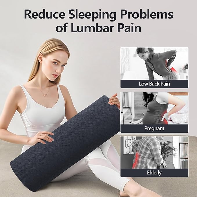 Cozyhealth - 3.15"H*23.6"L - Soft Lumbar Pillow for Sleeping, Memory Foam Back Lumbar Support Cushion for Lower Back Pain Relief Bed Waist Sleep Support Pillow for Side, Back Sleeper(Dark Grey, Large)
