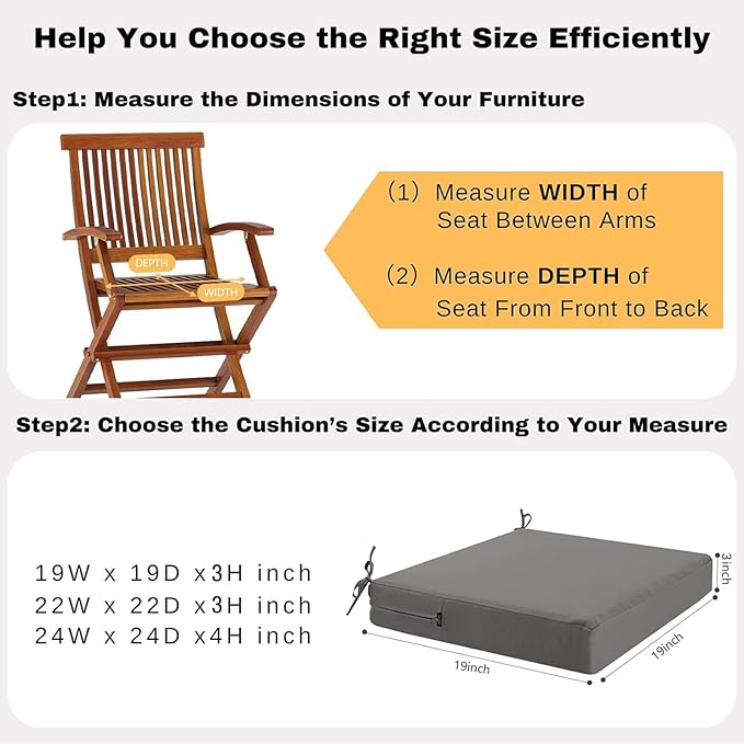 idee-home Outdoor Chair Cushions Set of 2, Waterproof Outdoor Seat Cushions for Patio Furniture, Outside Replacement Chair Pad with Ties for Lawn Deck Porch, 22 x 22