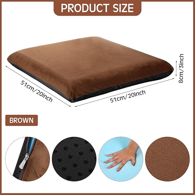 GlikCeil Recliner Cushion for Elderly with Memory Foam Square Seat Chair Cushion for Recliner Thick Non Slip Seat Pad for Chair, Couches(20 x 20 x 3,Brown)