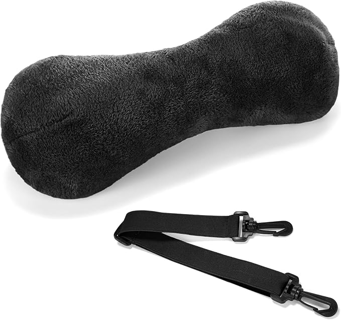 Colingmill 1 Pc Neck Pillow for Recliner Headrest Pillow Bone Shaped Chair Plush with Adjustable Strap Neck Support and Pain Relief Curve Head Cushion for Car Travel Airplane (Black)