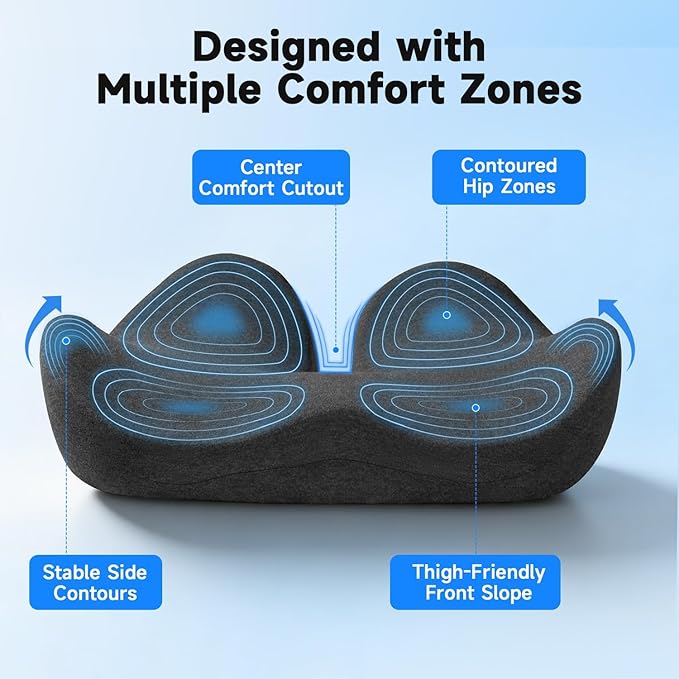 Seat Cushion for Office Chairs – Large U-Shaped Memory Foam Desk Chair Cushions for Long Sitting Comfort, Ergonomic Thick Support Pad for Work from Home & Daily Office Use
