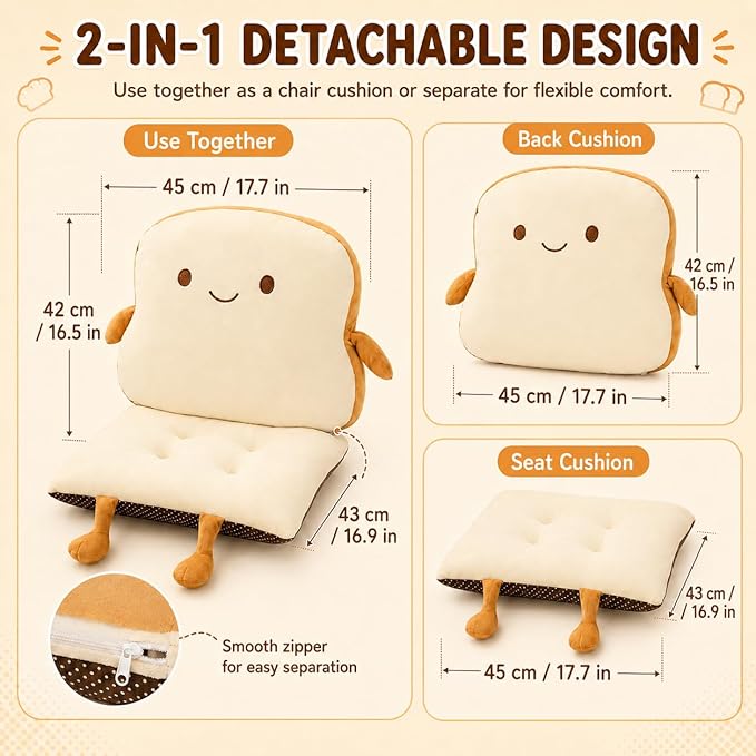 ChezMax Chair Cushion Plush Detachable Seat Back Cushion with Ties Thickened Chair Pads Toast Cartoon Waist Pillow for Outdoor Car Office Patio Bedroom Living Room Smiley