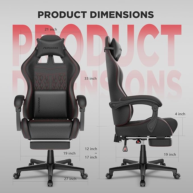 Ferghana Vintage PU Leather Gaming Chair, Ergonomic Gamer Chair with Massage, High Back Computer Office Chair with Footrest for Adults, Racing Style Reclining Video Game Chair (Black)