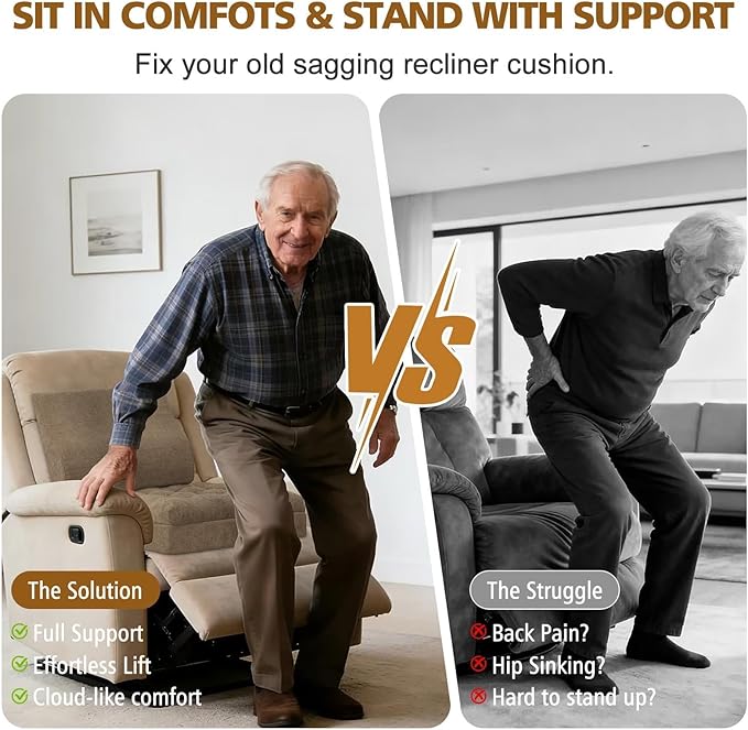 Recliner Cushion for Elderly with Lumbar Support Pillow - 20x20x5 Inch Extra Thick Recliner Seat Cushion for Seniors Relief Back Pain and Tailbone Pain from Long Sitting Non-Slip Bottom Brown